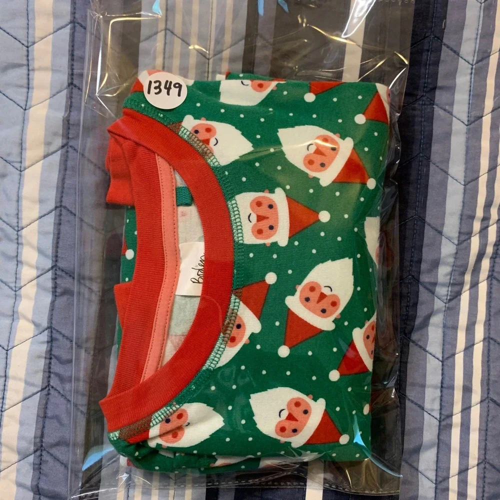 Boden Kids Santa Claus Pajama Top Green Red Christmas Cotton Shirt 14Y 164cm